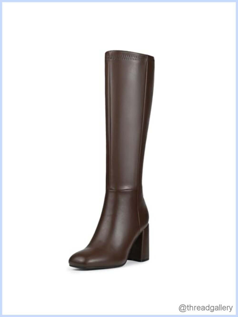 Faux Leather Knee High Boots Square Toe Chunky Block Heel Side Zip
